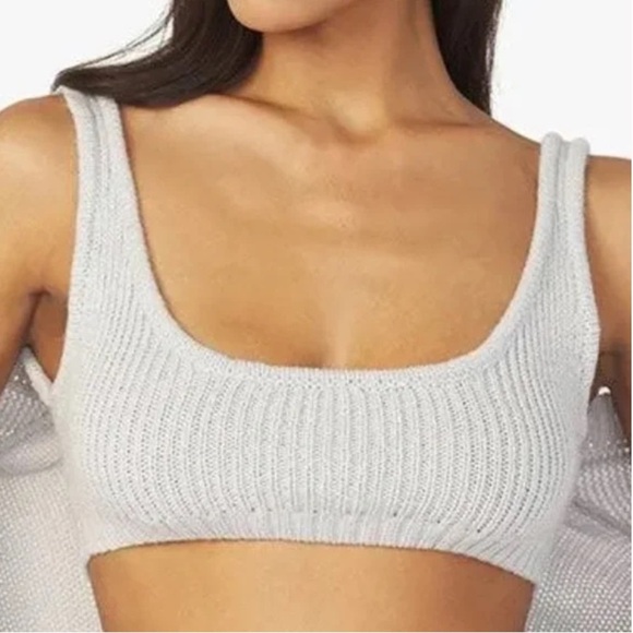 WeWoreWhat Tops - WeWoreWhat Women M Light Grey Cozy Knit Lounge Cropped Scoop Pull On Bra Top